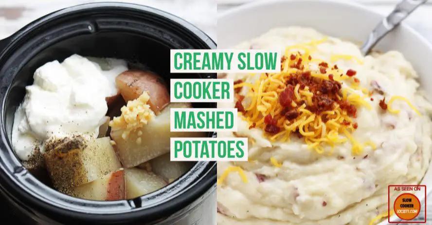 Creamy Slow Cooker Mashed Potatoes recipe, easy and delicious. As seen on SlowCookerSociety.com