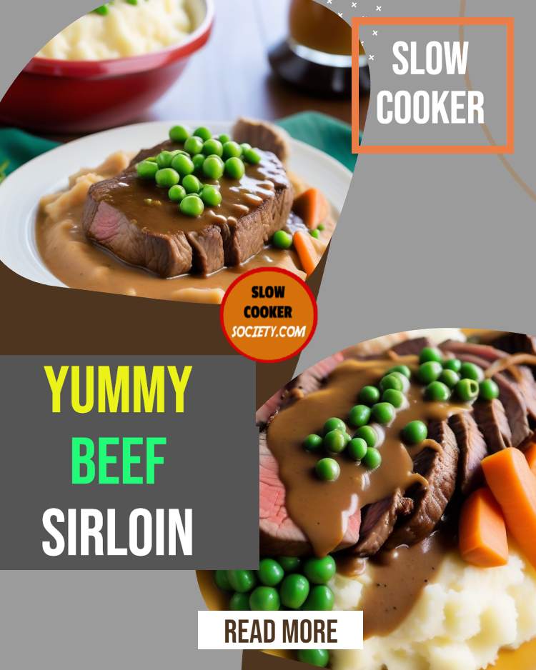 Crock Pot Sirloin Recipe Over Mashed Potatoes via SlowCookerSociety