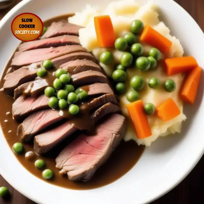 Slow Cooker Sirloin Recipe Over Mashed Potatoes as seen on SlowCookerSociety