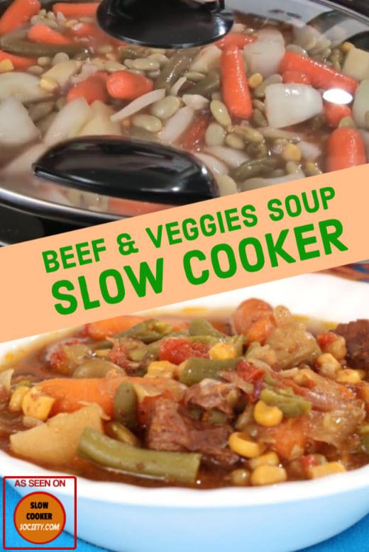 Healthy Crock-Pot Vegetable and Beef Soup. Another quick and easy beef recipe. This soup is full of delicious vegetables... as seen on SlowCookerSociety.com
