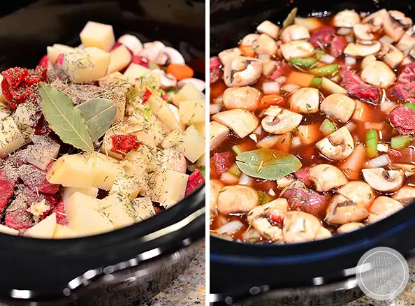 Crock Pot Beef Stew is easy, hearty, and comforting. Toss everything into the crock pot at night then pop into the base and cook the next day! #glutenfree | iowagirleats.com