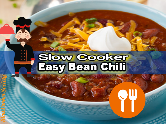 Crock Pot Bean Chili Recipe with Cheddar and Monterey Jack cheese as seen on SlowCookerSociety