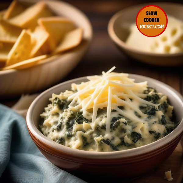 Crock Pot spinach artichoke dip slowCookerSociety