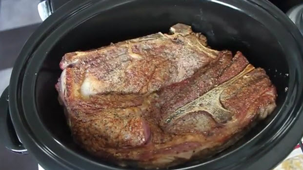 Slow Cooker Beef Pot Roast Recipe put the meat in the pot