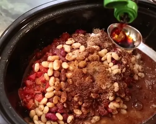 Slow Cooker Turkey Chili adding soy sauce