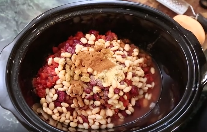 Slow Cooker Turkey Chili adding spices