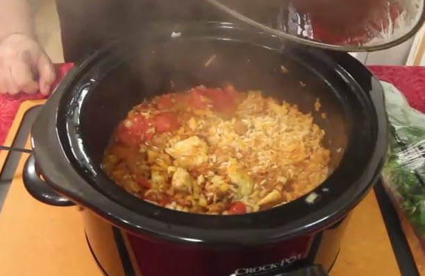 Busy People's Slow Cooker Chicken Paella almost ready
