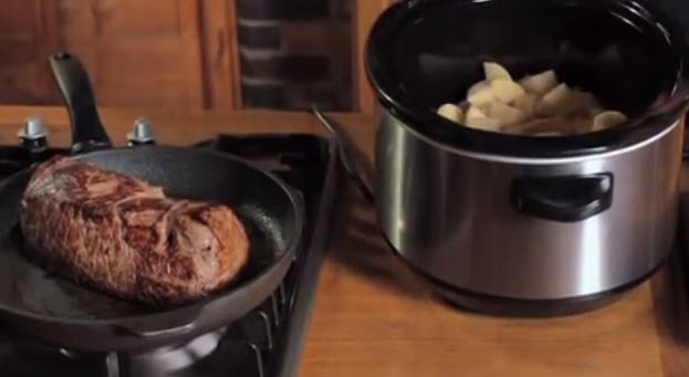 Father's Slow Cooker Beef Pot Roast add potatoes in the pot