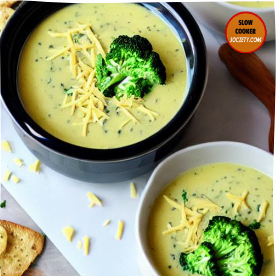 Slow Cooker Broccoli Cheese Soup as seen on SlowCookerSociety