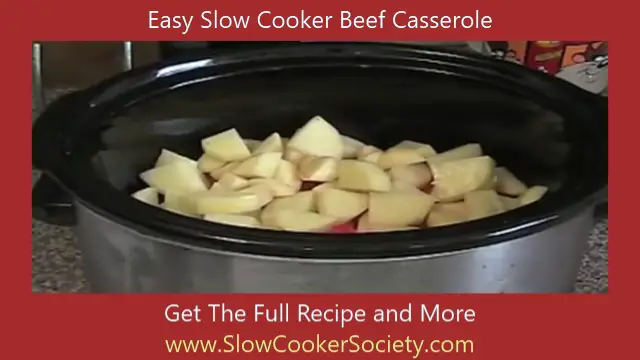 Easy Slow Cooker Beef Casserole add potatoes