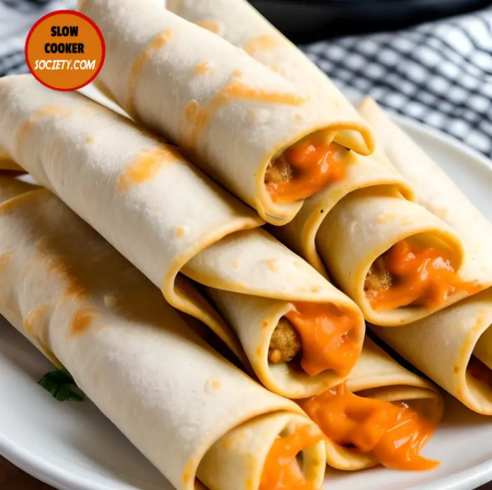 Crock Pot Cream Cheese Chicken Taquitos as seen on SlowCookerSociety