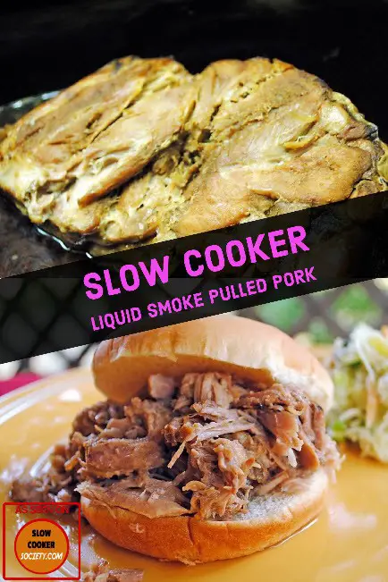 Slow Cooker Puller Pork with Liquid Smoke Sandwich recipe as seen on SlowCookerSociety.com