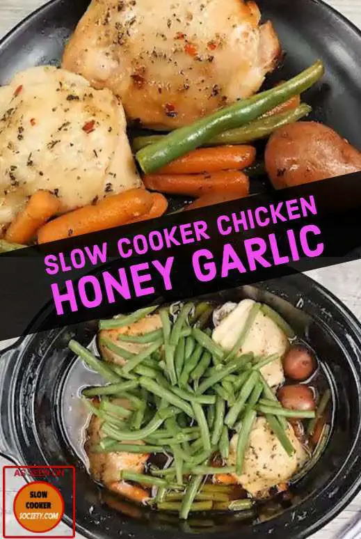 Slow Cooker Honey Garlic Chicken Thighs Recipe. Put Chicken in a Crock Pot, and What is On the Top Makes it an Irresistible Meal! Simple, easy and so delicious... as seen on SlowCookerSociety.com