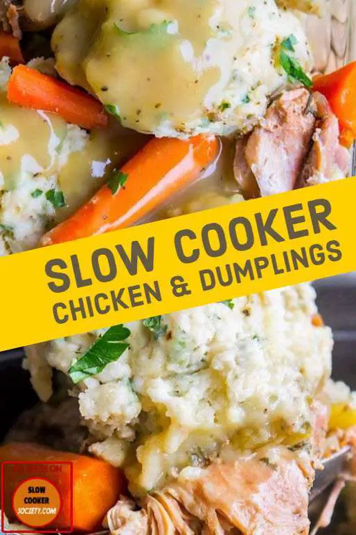 Slow Cooker Chicken Dumplings as seen on SlowCookerSociety So Yummy