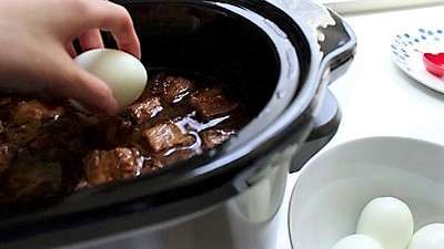 Slow Cooker Braised Pork Belly and Egg as seen on SlowCookerSociety2