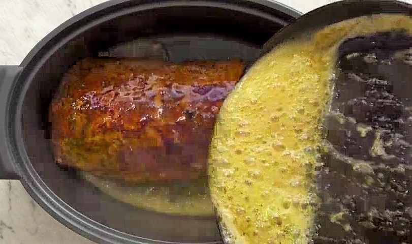 Slow Cooker Pork Loin Roast Honey Butter Sauce as seen on SlowCookerSociety04