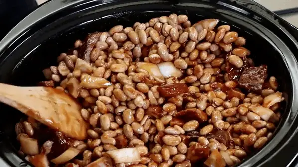 Easy Slow Cooker BBQ Pork & Beans as seen on SlowCookerSociety5