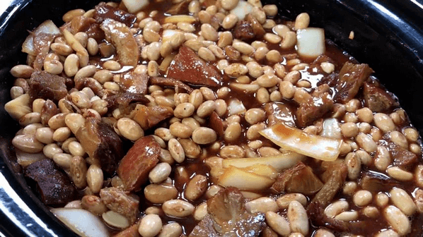 Easy Slow Cooker BBQ Pork & Beans as seen on SlowCookerSociety8