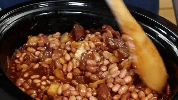 Easy Slow Cooker BBQ Pork & Beans as seen on SlowCookerSociety9