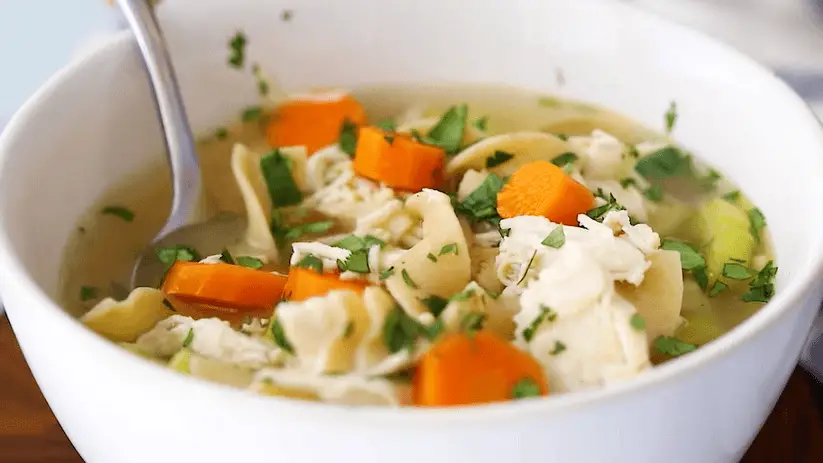 Slow cooker chicken noodle soup as seen on SlowCookerSociety time to serve