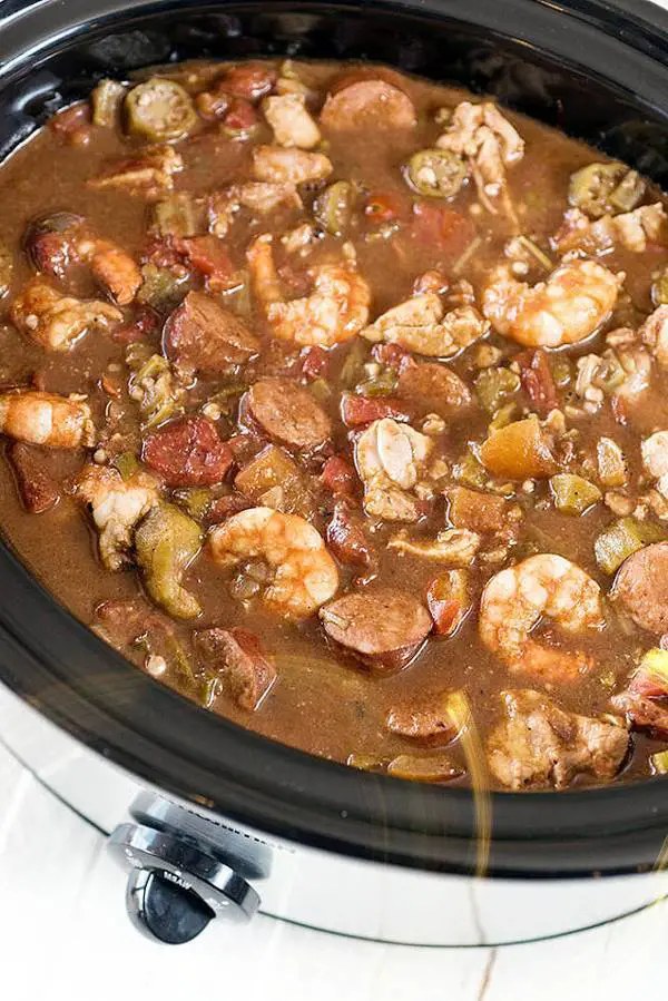 Slow Cooker Cajun Gumbo as seen on SlowCookerSociety.com put it in the crock