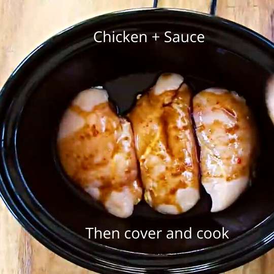 add chicken breasts and sauce in the slow cooker