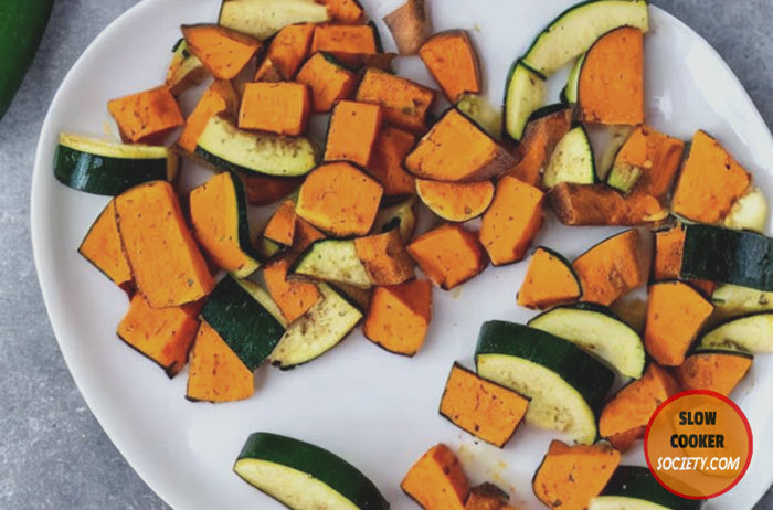 zucchini and sweet potatoes on a plate