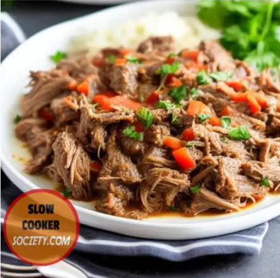 Crock Pot Italian Beef on plate SlowCookerSociety